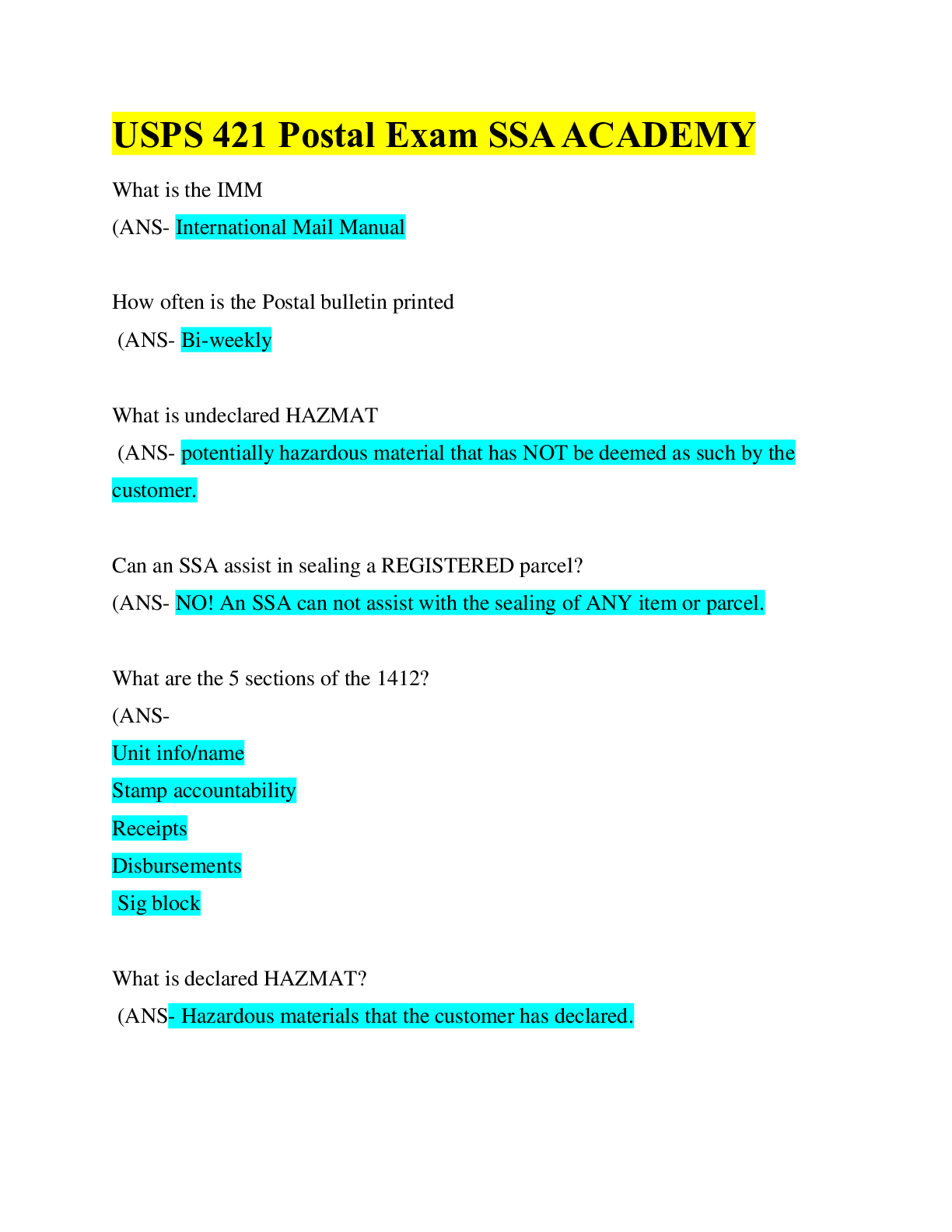 USPS 421 Postal Exam SSA Academy /Questions & Answers/Latest Update